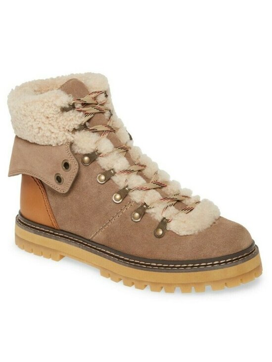 See By Chloé Shoes - See by Chloe Eileen Women's Suede & Sheepskin Ankle Boot in Taupe Size 36 / US 6